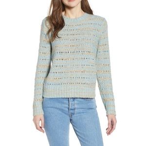 Hinge Pullover Sweater Blue With Metallic Gold Stripes Relax Fit Size M